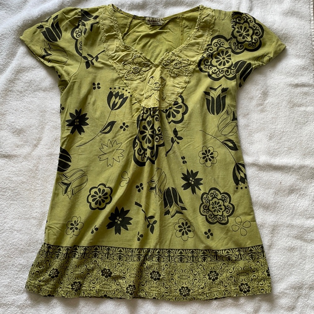 Green and Black Patterned Top